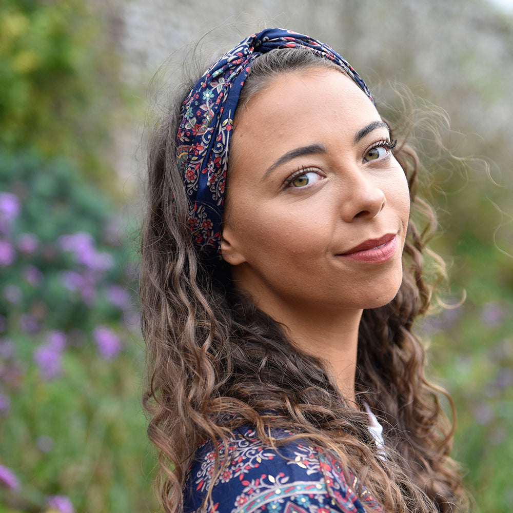 Navy Blue & Coral Viscose Headband