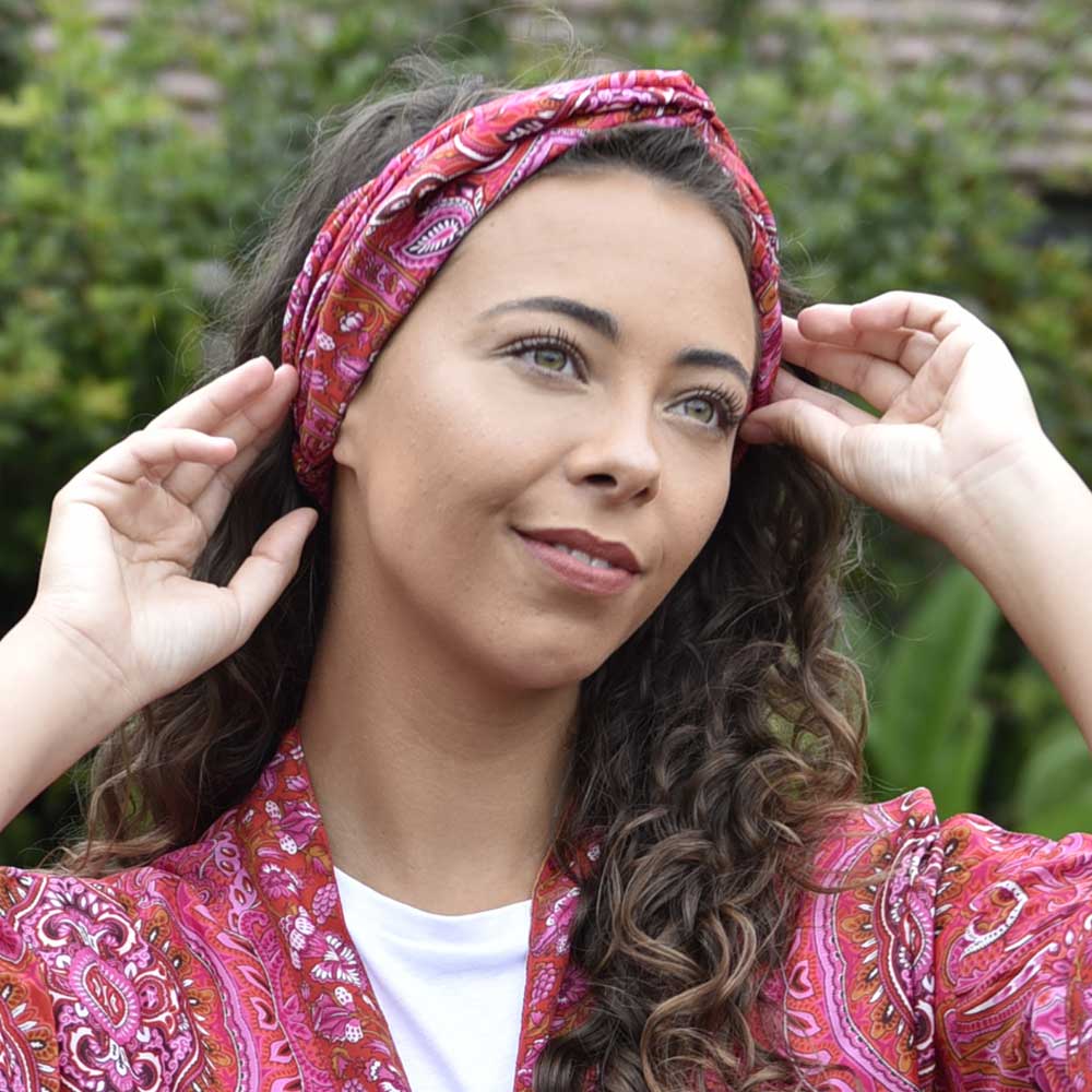 Red & Pink Paisley Viscose Headband