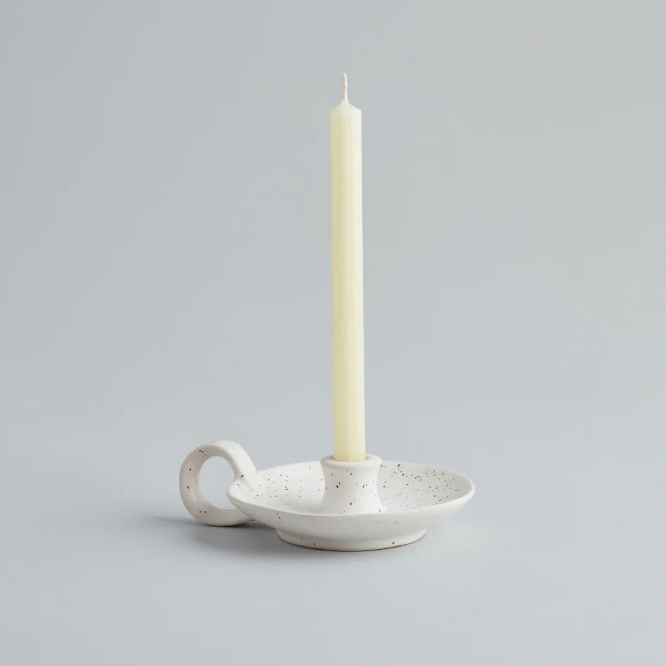 White Speckle, 1/2" Candle Holder with Handle