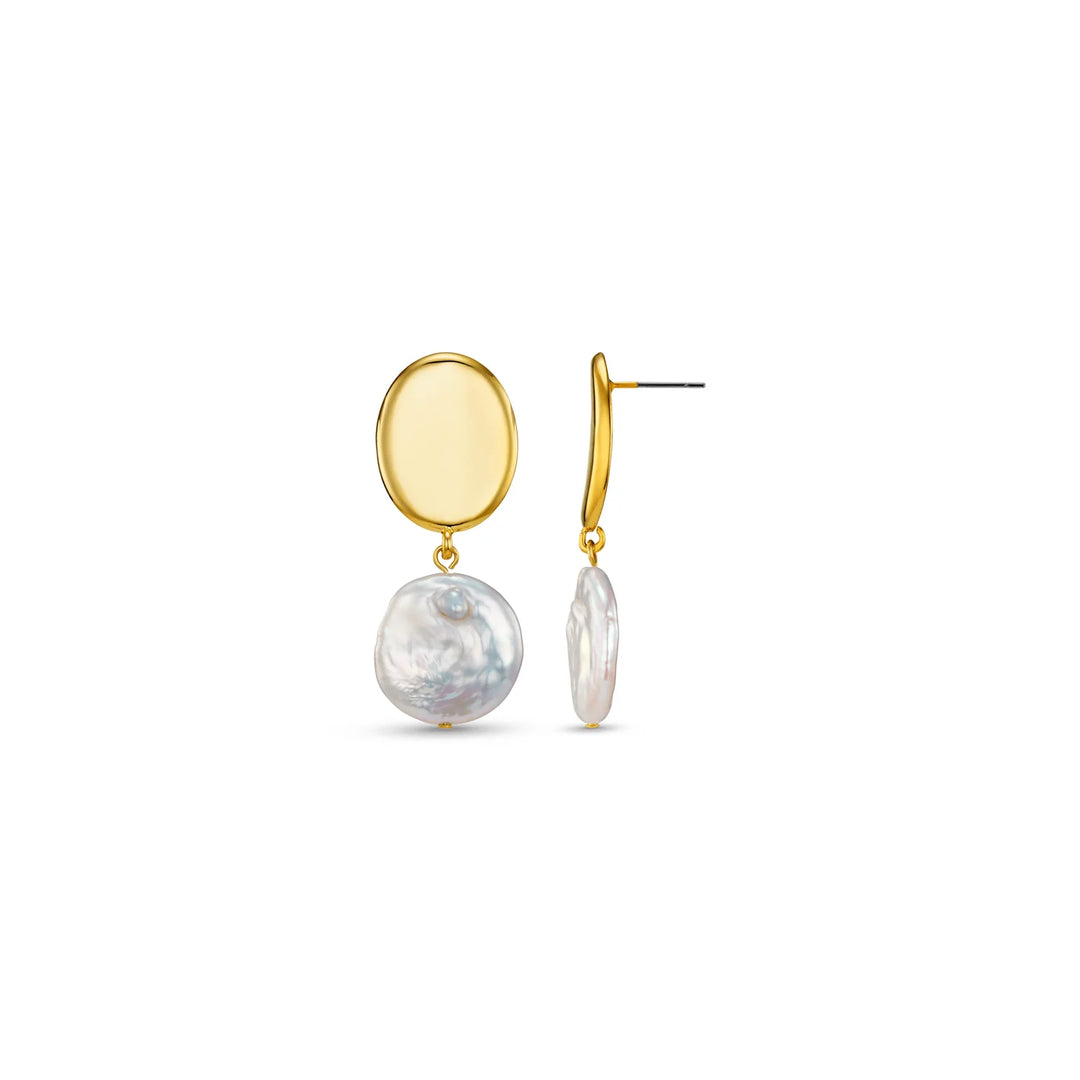 Polished Coin & Pearl Drop Earrings