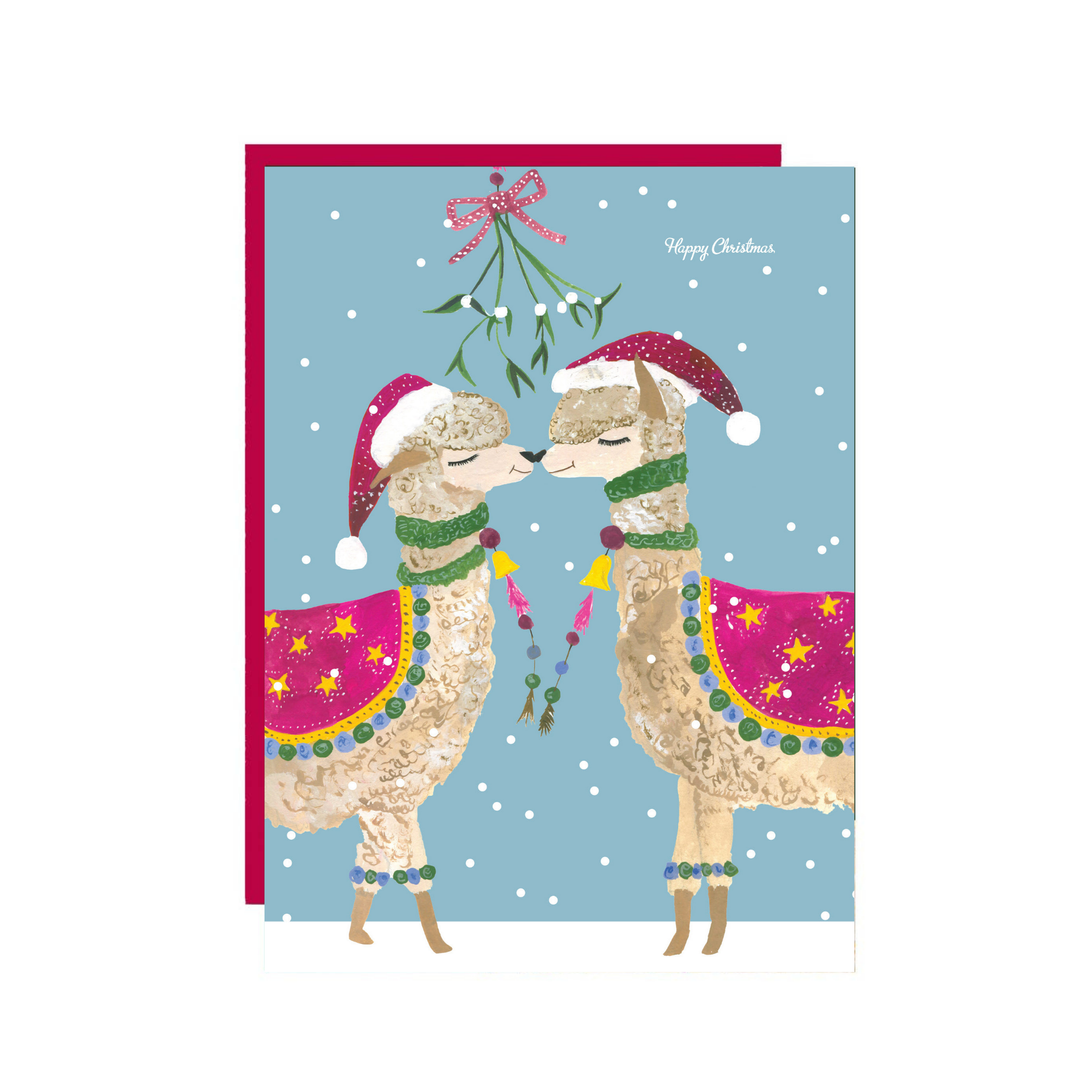 'Mistletoe Alpacas' Christmas Greetings Card: Nested/Naked