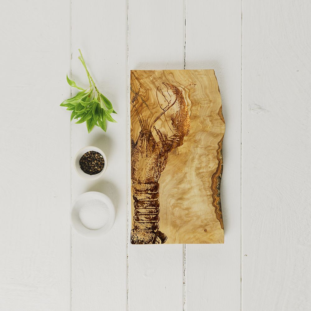 OLIVE WOOD - RUSTIC RECTANGULAR CHOPPING BOARD - LOBSTER