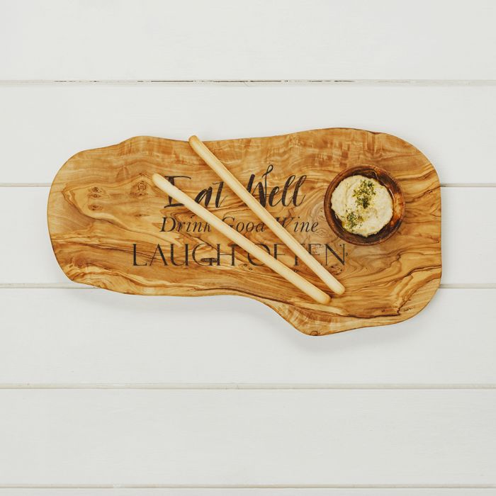 Olive Wood - Chopping Board 40Cm - Eat Well, Drink Good Wine, Laugh Often