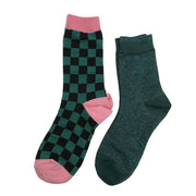 Chequerboard green & teal Tokyo sock box duo