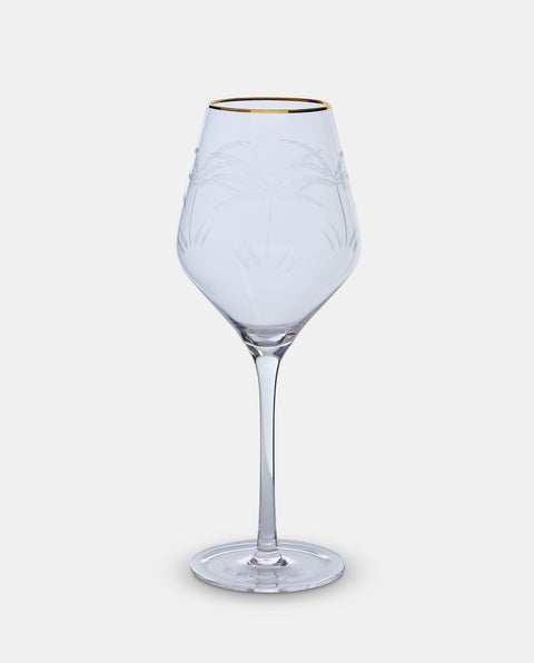 Gold Rim Palm Etched Wine Glass 9 x 9 x 23cm