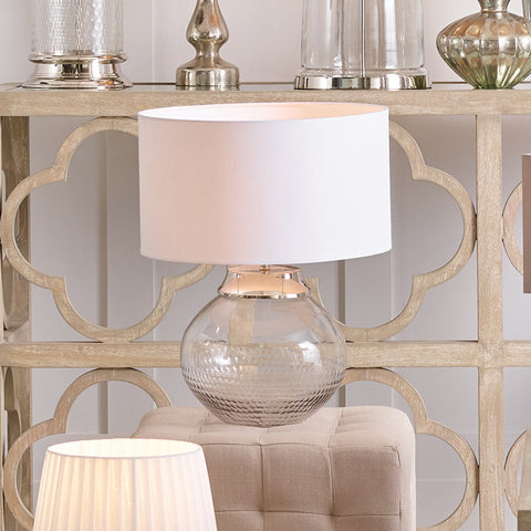 Hamilton Hand Cut Clear Glass and Nickel Metal Table Lamp