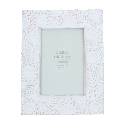 White/Nat. Floral Resin Picture Frame 4x6"