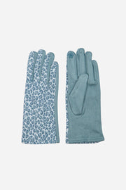 Dusty Blue All Over Leopard Print Gloves