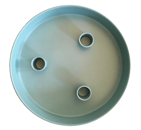 Small metal candle platter sky blue