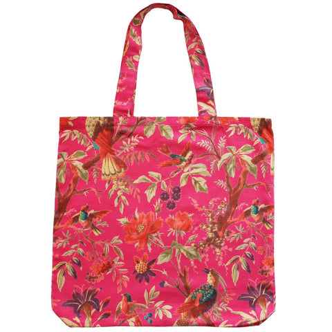 Hot Pink Bird Cotton Canvas Tote Bag