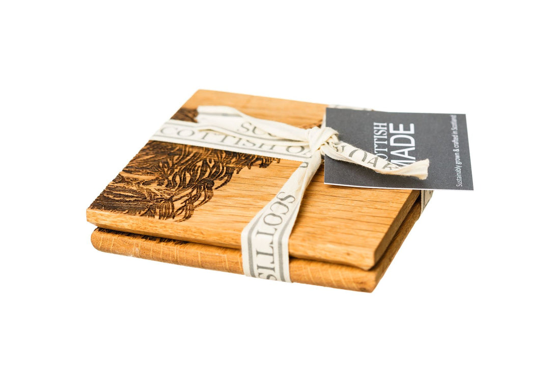 2 Highland Cow Oak Coasters