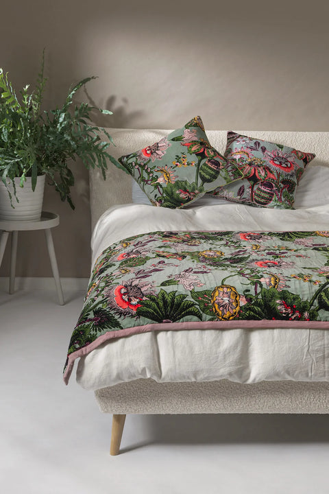 Eccentric Blooms Putty Velvet Throw