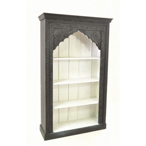 Carved Black and White Bookcase
