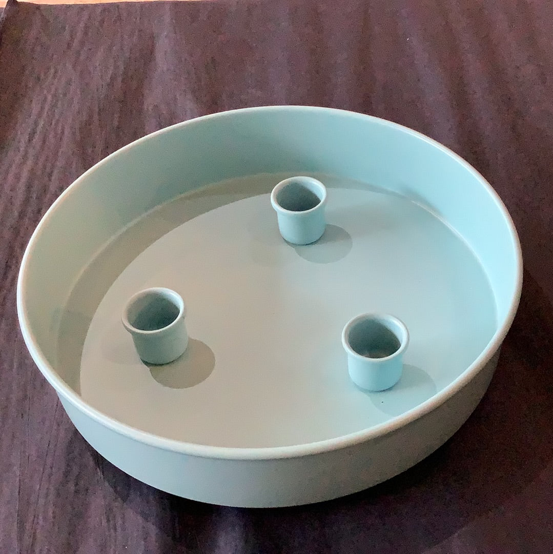 Small metal candle platter sky blue