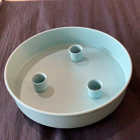 Small metal candle platter sky blue