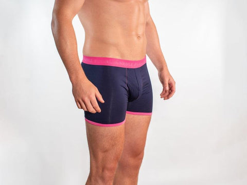 Navy Bamboo Boxers Pink Band (S)